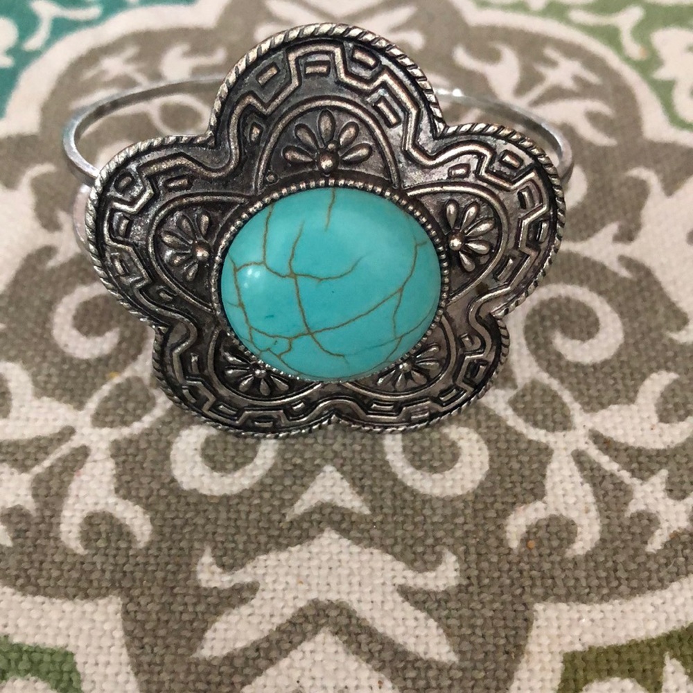 Silvertone with turquoise bracelet